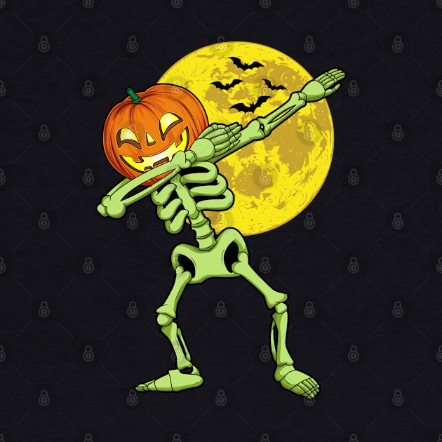 Dabbing Skeleton Pumpkin Head Halloween Costume by HCMGift